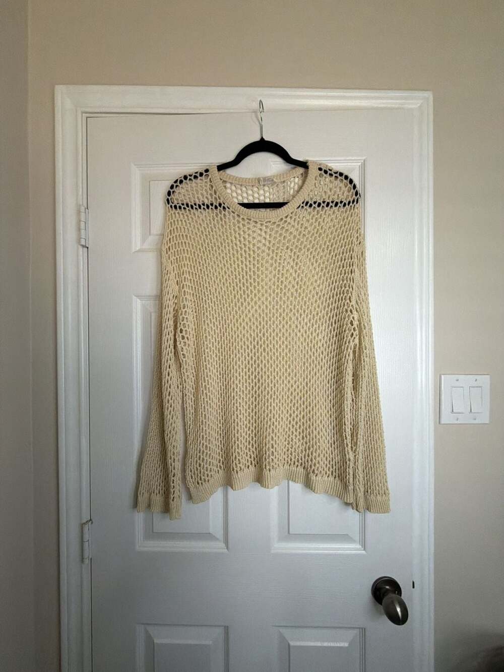 BiBi Open Knit Sweater Size XL Beige Fishnet Long Sleeve Pullover